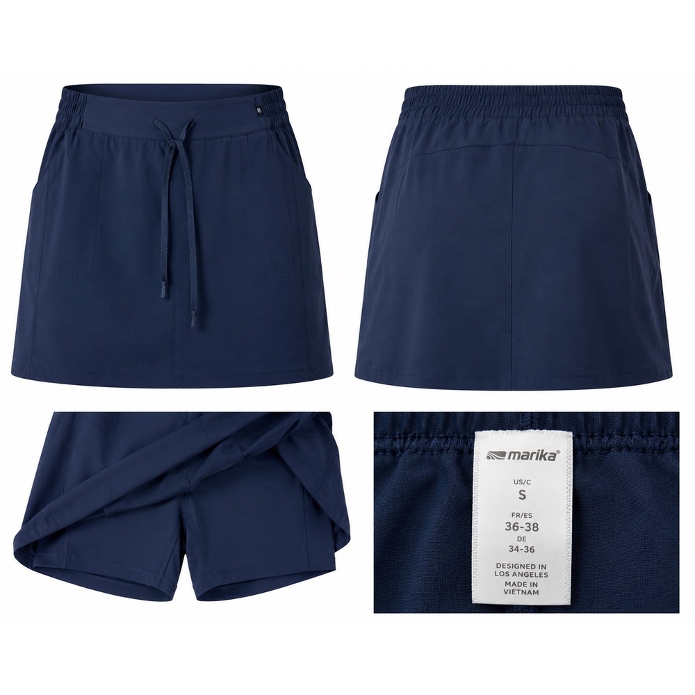 Marika Womens S Navy Athletic Skort Drawstring Golf Tennis Pickleball Activewear